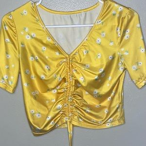 Ruched yellow crop top